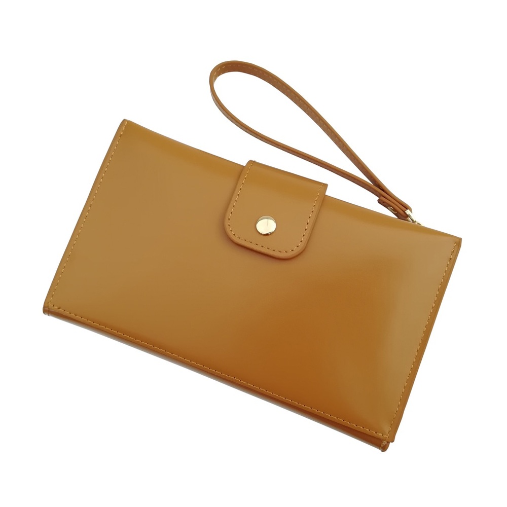 Touch screen long wristlet wallet in tan
